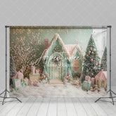 Aperturee - Aperturee Green Pink Snowy Trees Holiday Winter Photo Backdrop